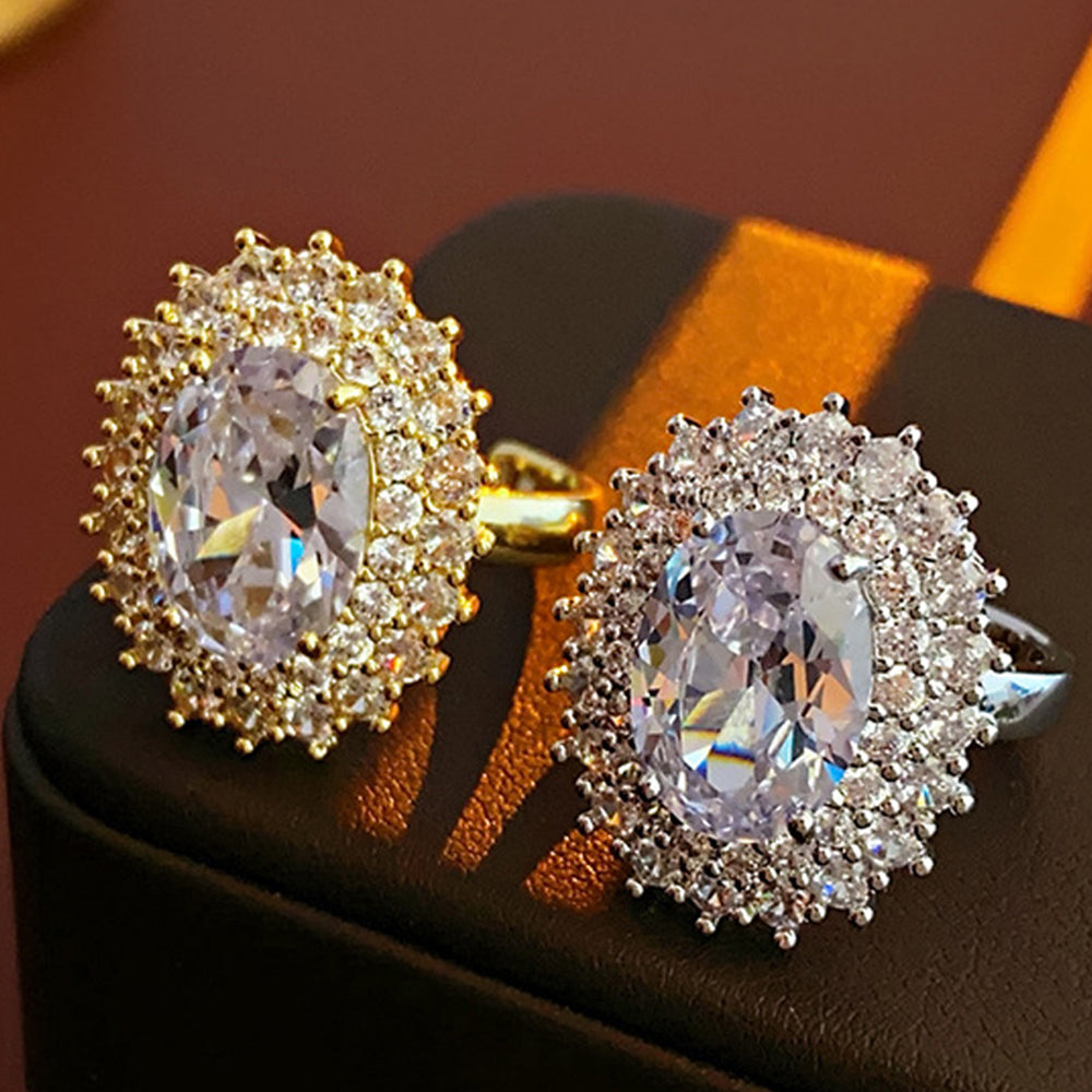 Luxury Oval Rhinestone Gold Plated Open Ring 6W6JRG379
