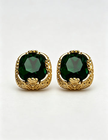 Luxury Green Square Cubic Zirconia Stud Earrings 6W6JER722
