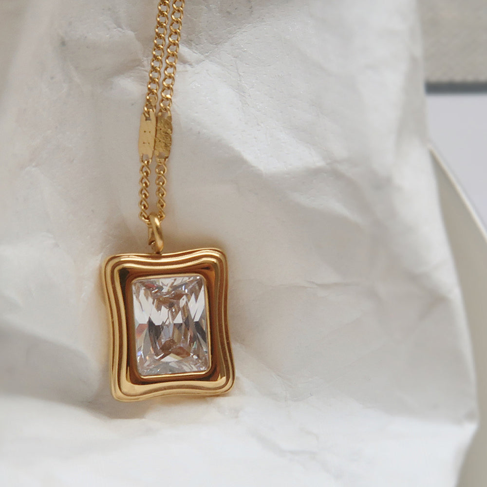 Square Zircon Pendant Necklace - DippedShop Wholesale - #9811