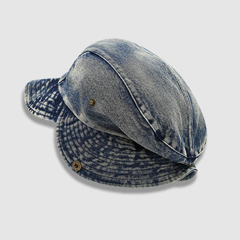 Retro Distressed Rolled Brim Denim Baseball Cap 6W6HAT585