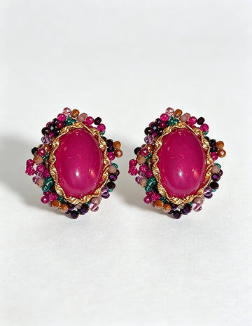 Trendy Rose Crystal Oval Drop Statement Earrings 6W6JER729