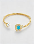 Vintage Gold Plated Pearl Rhinestones Open Bracelet 6W6JBR703