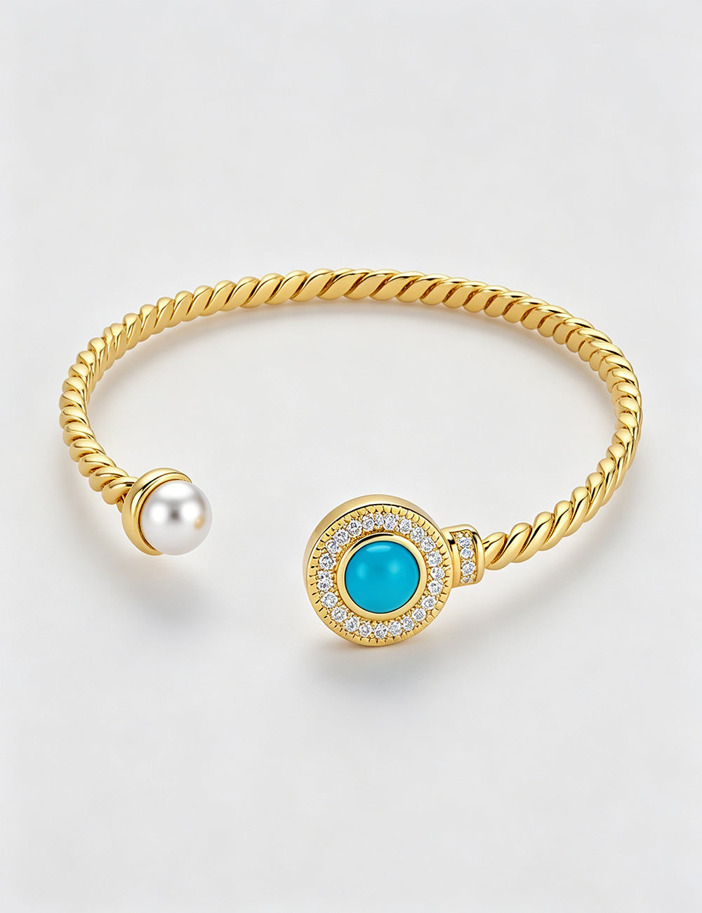 Vintage Gold Plated Pearl Rhinestones Open Bracelet 6W6JBR703