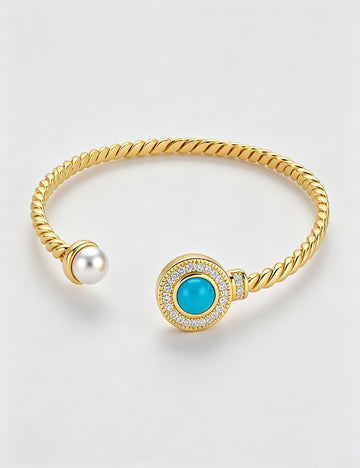 Vintage Gold Plated Pearl Rhinestones Open Bracelet 6W6JBR703