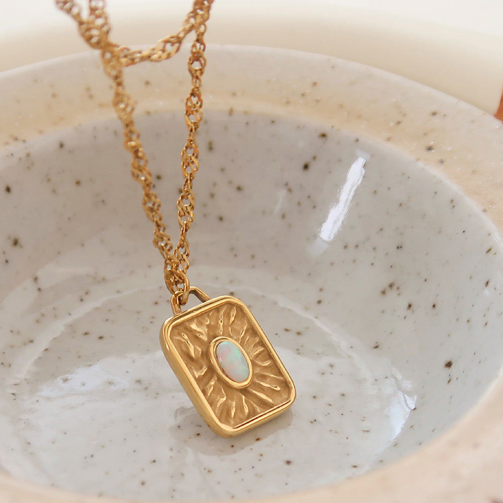 Vintage Gemstone Square Medallion Pendant Necklace 6W6JNC1068