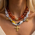 Boho Irregular Resin Bead Fish Pendant Scarf Neckalce 6W6JNC1004
