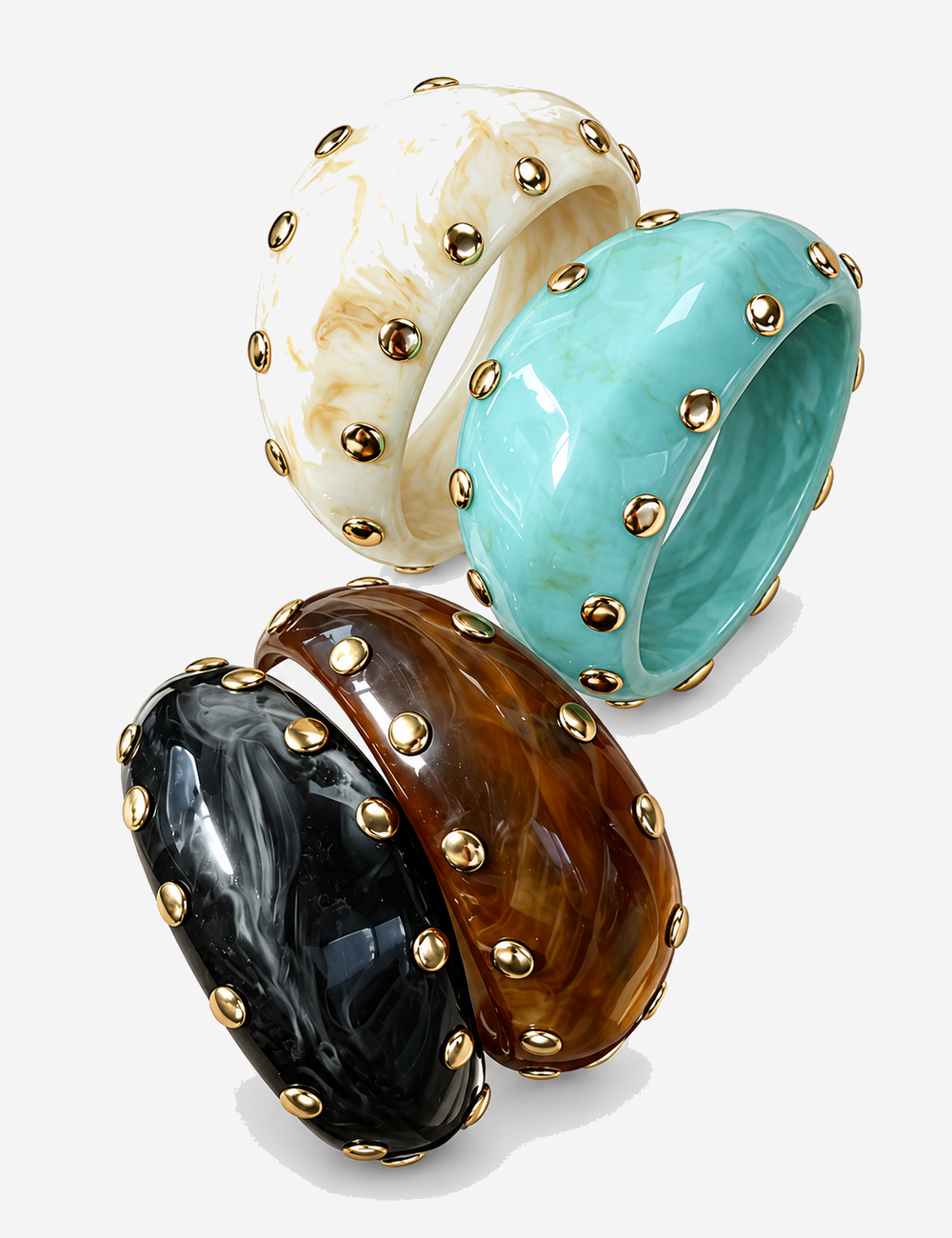 Retro Metal Rivet Chunky Resin Open Bracelets 6W6JBR623