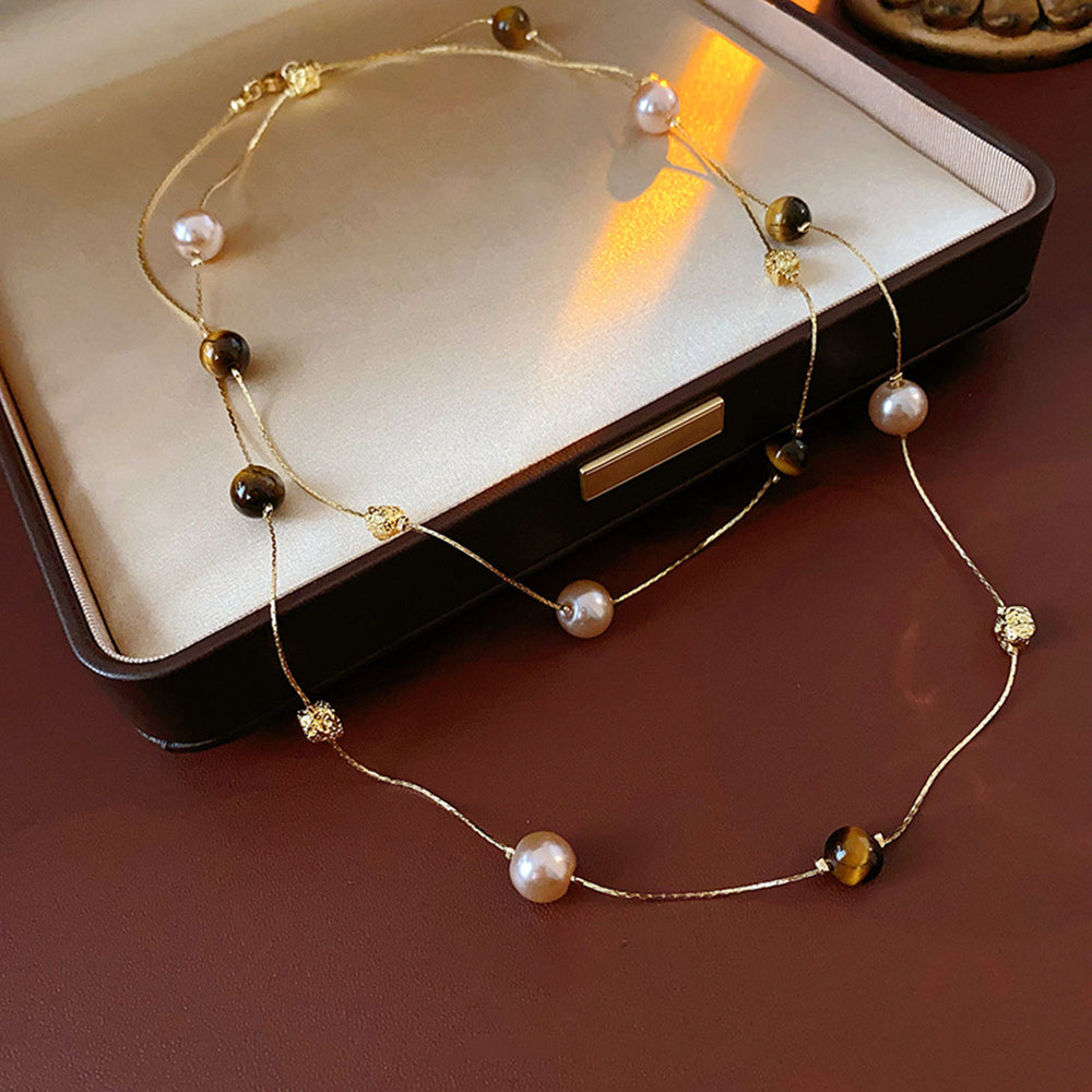 Stylish Double Layer Pearl Decor Necklace 6W6JNC958