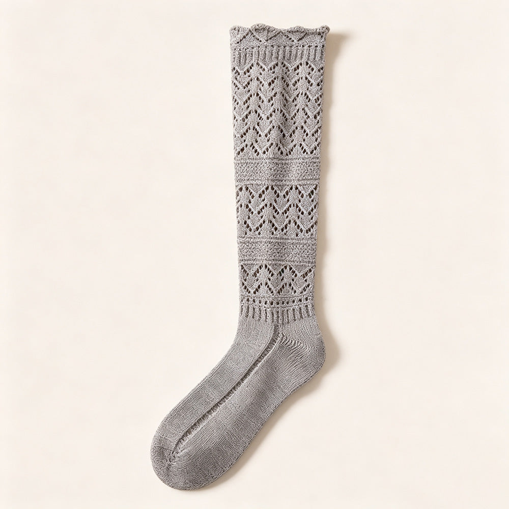Solid Color Hollow Out Knit Calf Socks 6W8FSO887