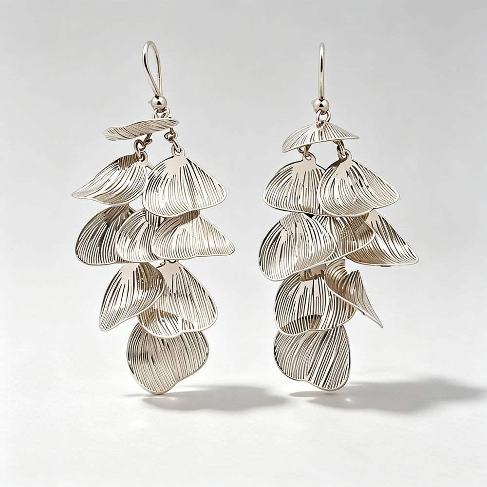 Boho Gold Plated Layered Floral Leaf Dangle Earrings 6W6JER709