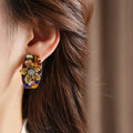 Multi-Color Crystal Flower Stud Earrings 6W6JER831