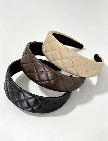 Minimalist Solid Color Plaid PU Wide Headband 6W6HBD311