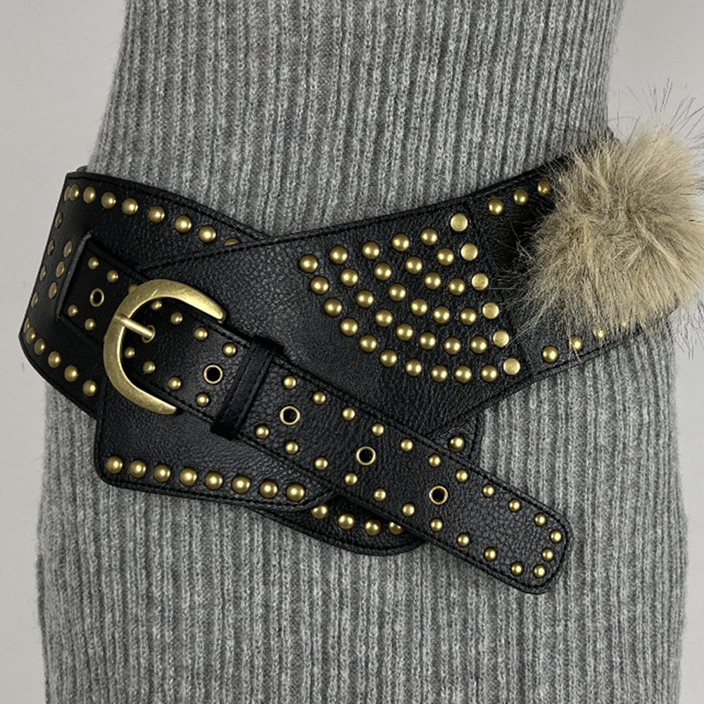Chunky Punk Wide Studded PU Leather Belt 6W6JBT186