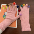 Cute Colorful Plush Ball Decor Warm Knit Gloves 6W6GLO93