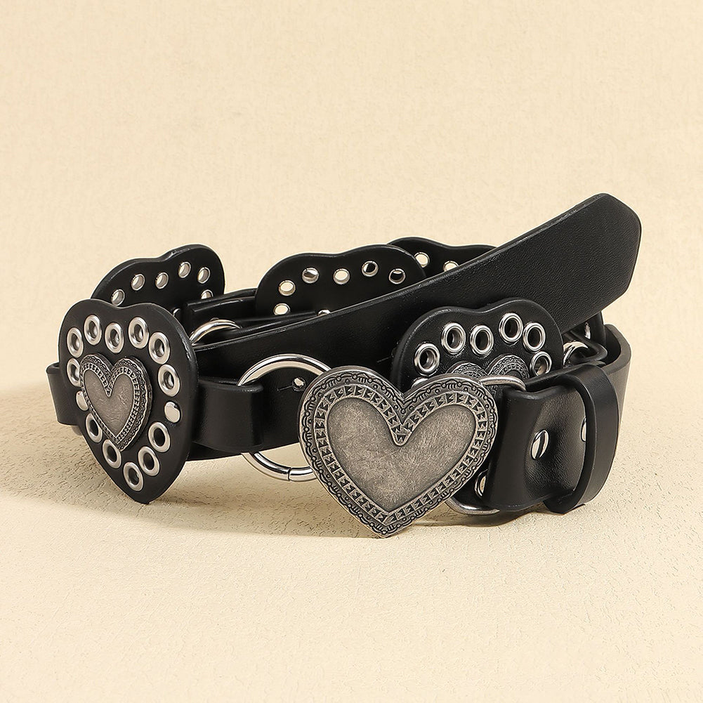 Vintage Metal Heart Wide Leather Waist Belt 6W6JBT211
