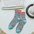 Vintage Floral Embossed Breathable Crew Socks 6W8FSO741