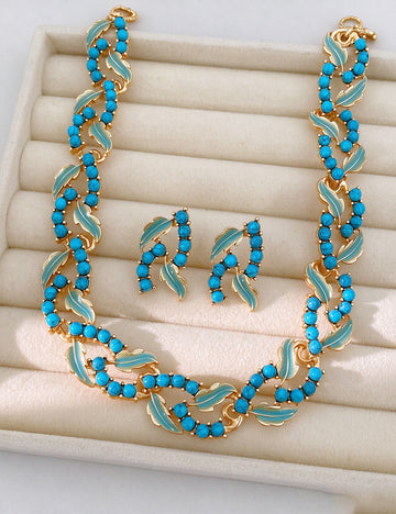 Vintage Enamel Leaf Splice Necklace 6W6JNC896