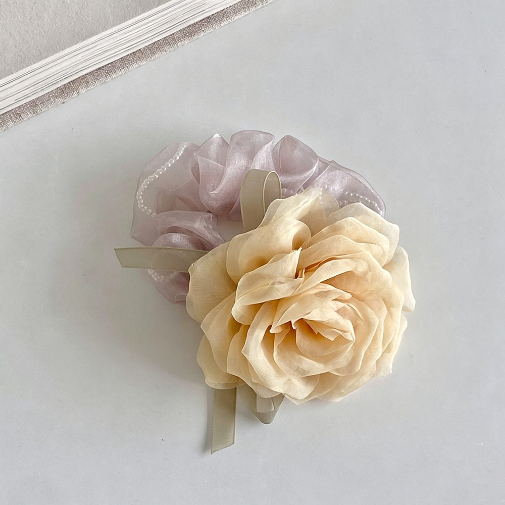 Rose Pearls Ribbon Organza Scrunchie MK2BLW6W6HSR21