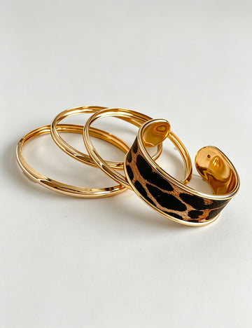 Retro Gold Plated Leopard Open Bracelet Set 6W6JBR677