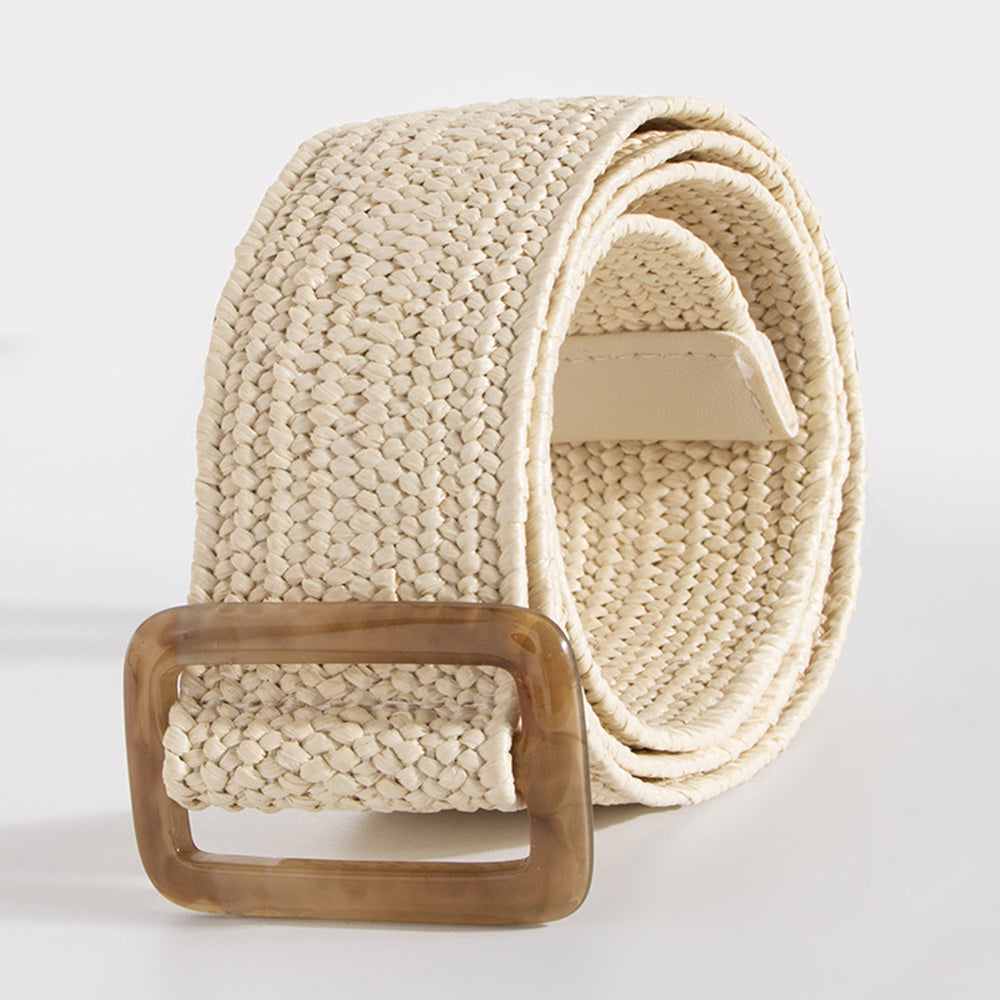 Boho-Style Solid Color Straw Weave Belt 6W6JBT205