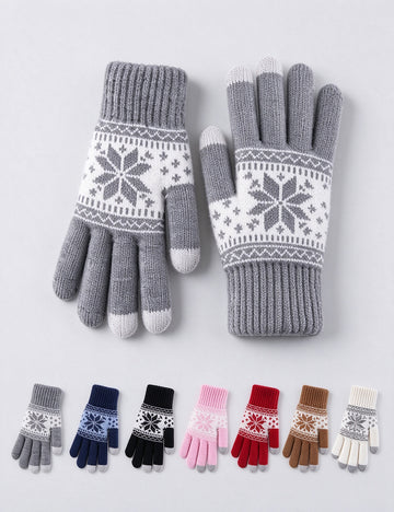 Flower Jacquard Knit Gloves - DippedShop Wholesale - #9107