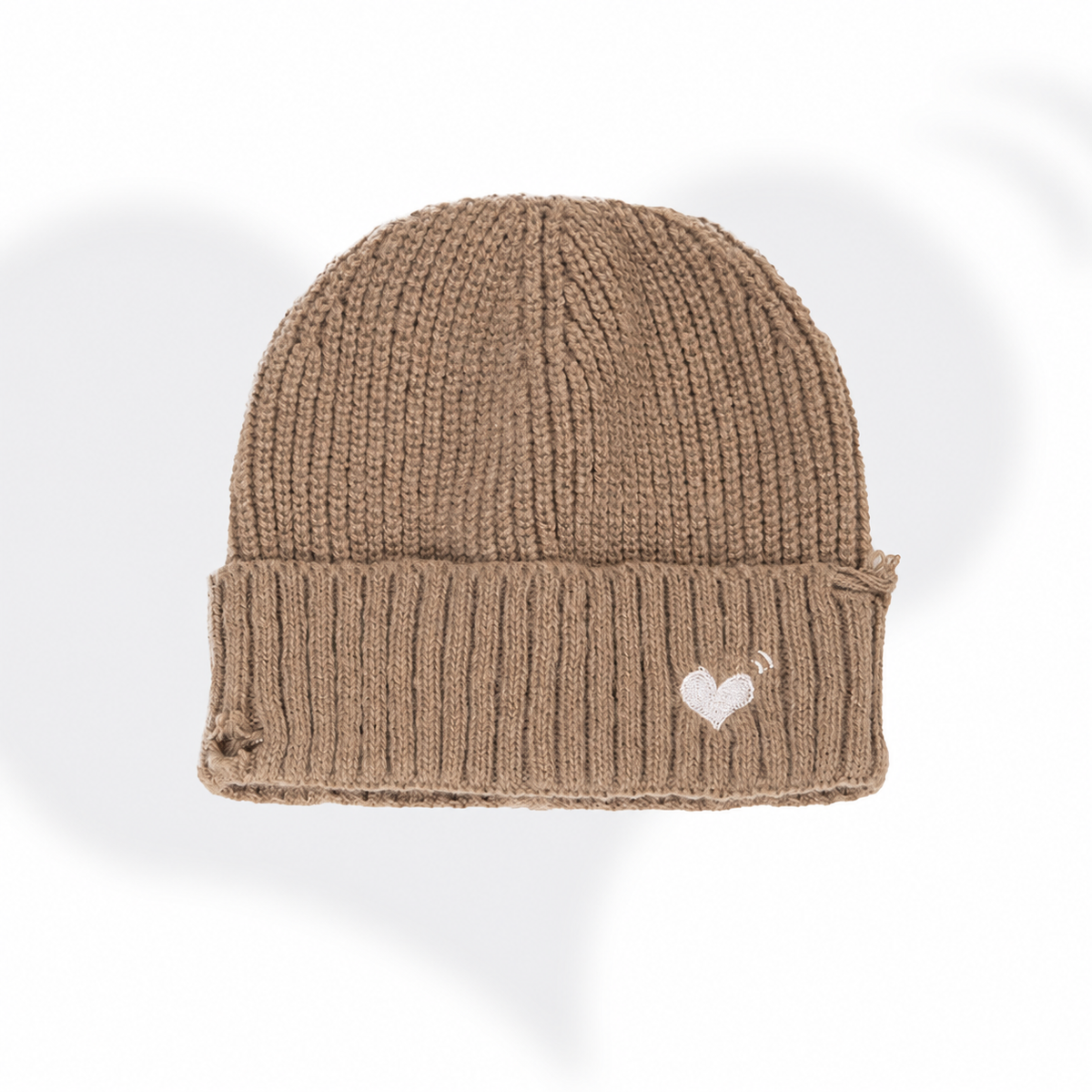 Solid Color Heart Embroidery Distress Beanie Hat 6W6HAT670
