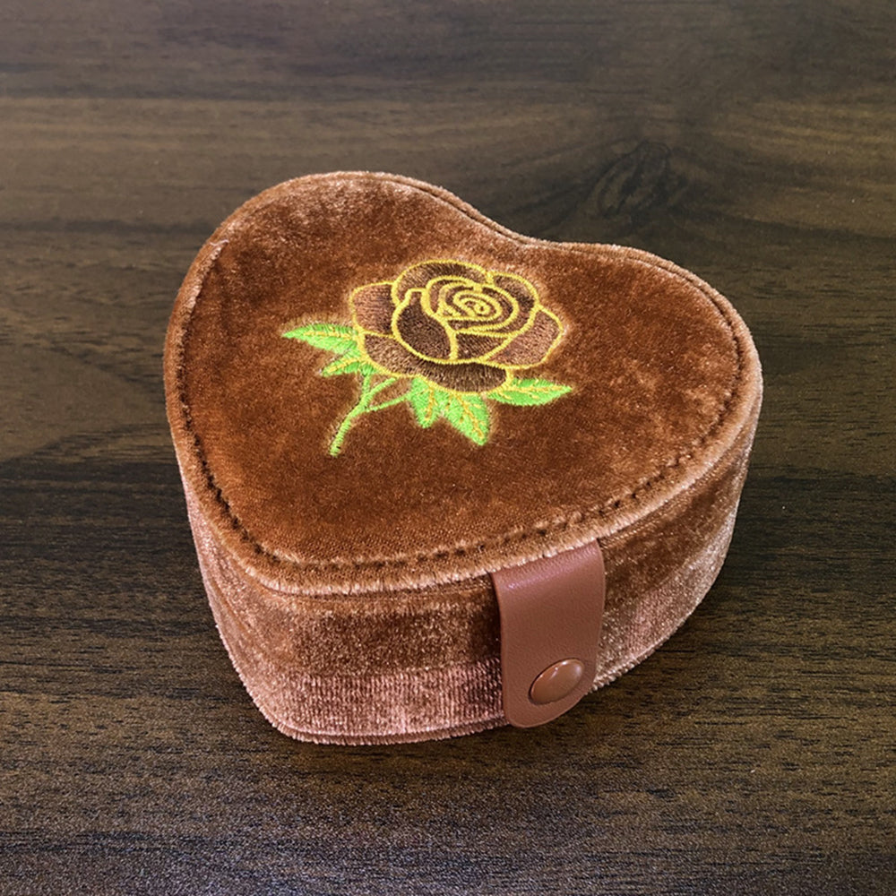 Soft Velvet Floral Embroidery Heart Jewelry Case 6H13HSJ157