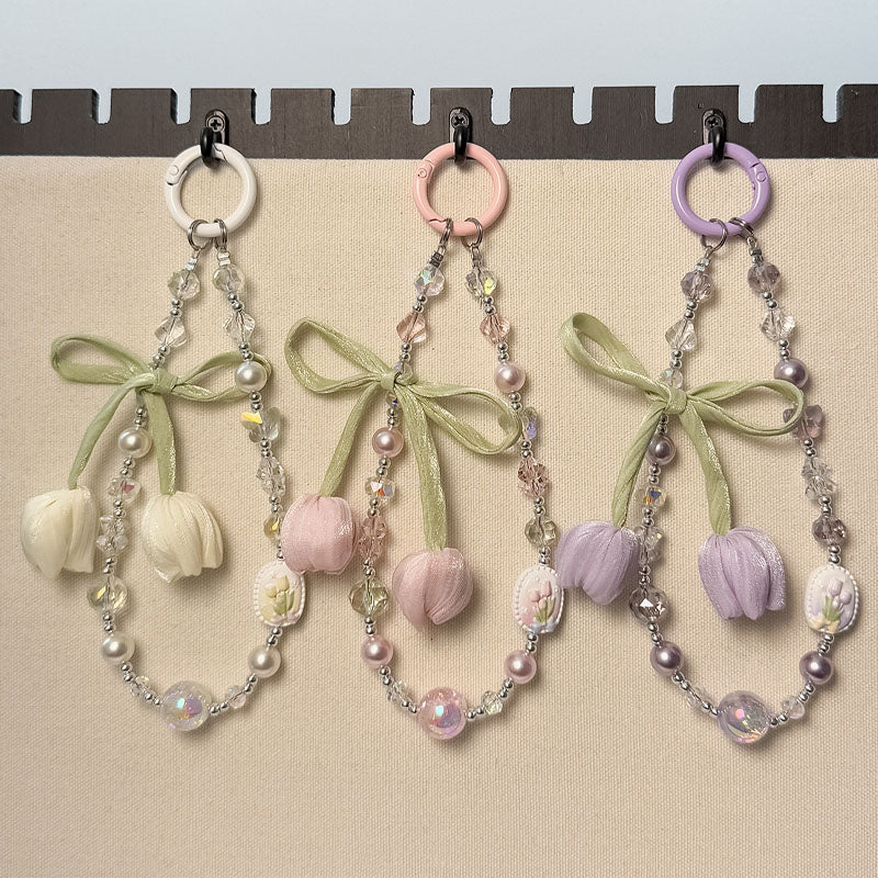 Stylish Tulip Beaded Chain Keychain Bag Charm 6W10BBC415