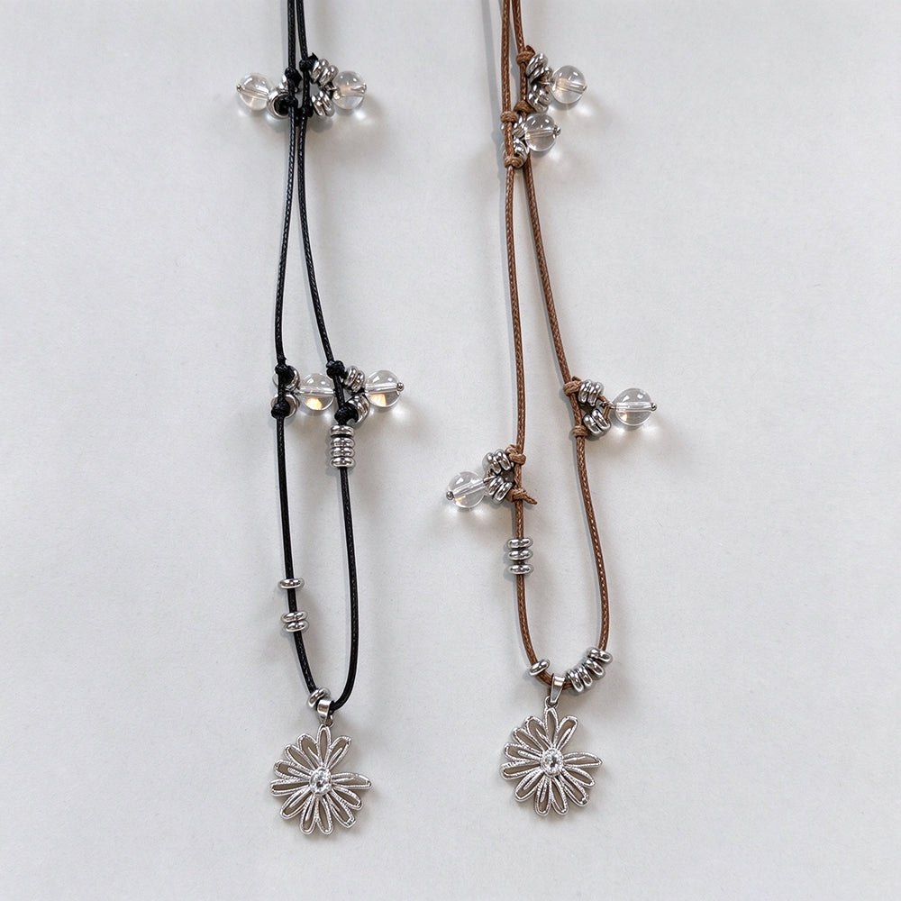 Handcrafted Daisy Flower Leather Cord Necklace 6W6JNC1012