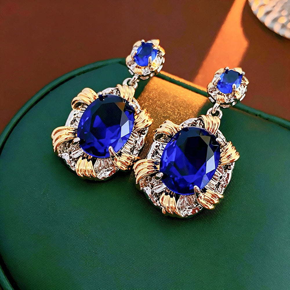 Trendy Blue Irregular Textured Dangle Earrings 6W6JER737