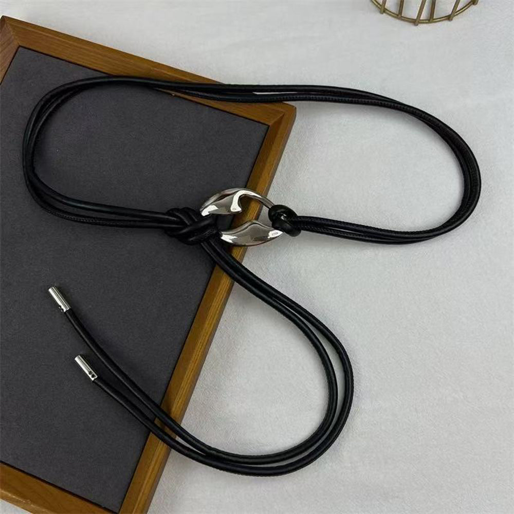 Elegant Double Rope Leather Knotted Thin Rope Belt 6W6JBT190