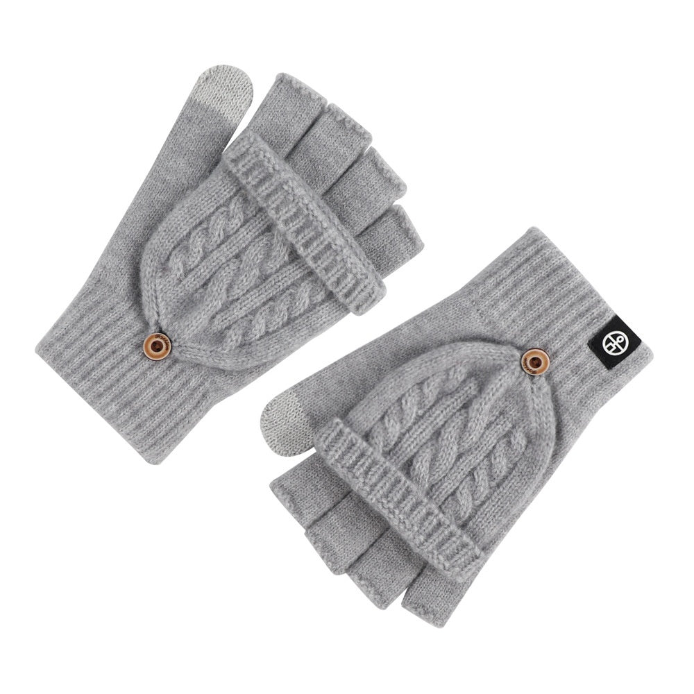 Simple Solid Color Fingerless Convertible Mittens Gloves 6W6GLO77