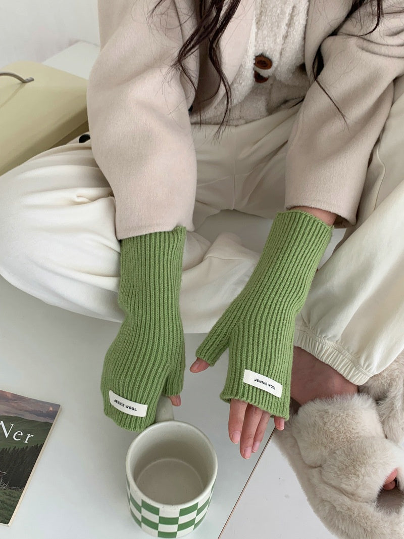 Simple Solid Color Fingerless Thicken Gloves 6W6GLO89