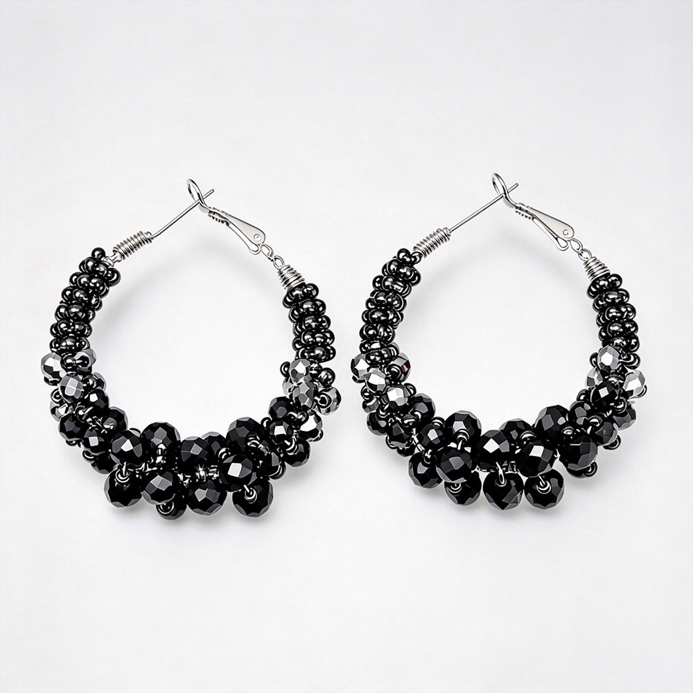 Blue Crystal Woven Beads Hoop Earrings 6W6JER788