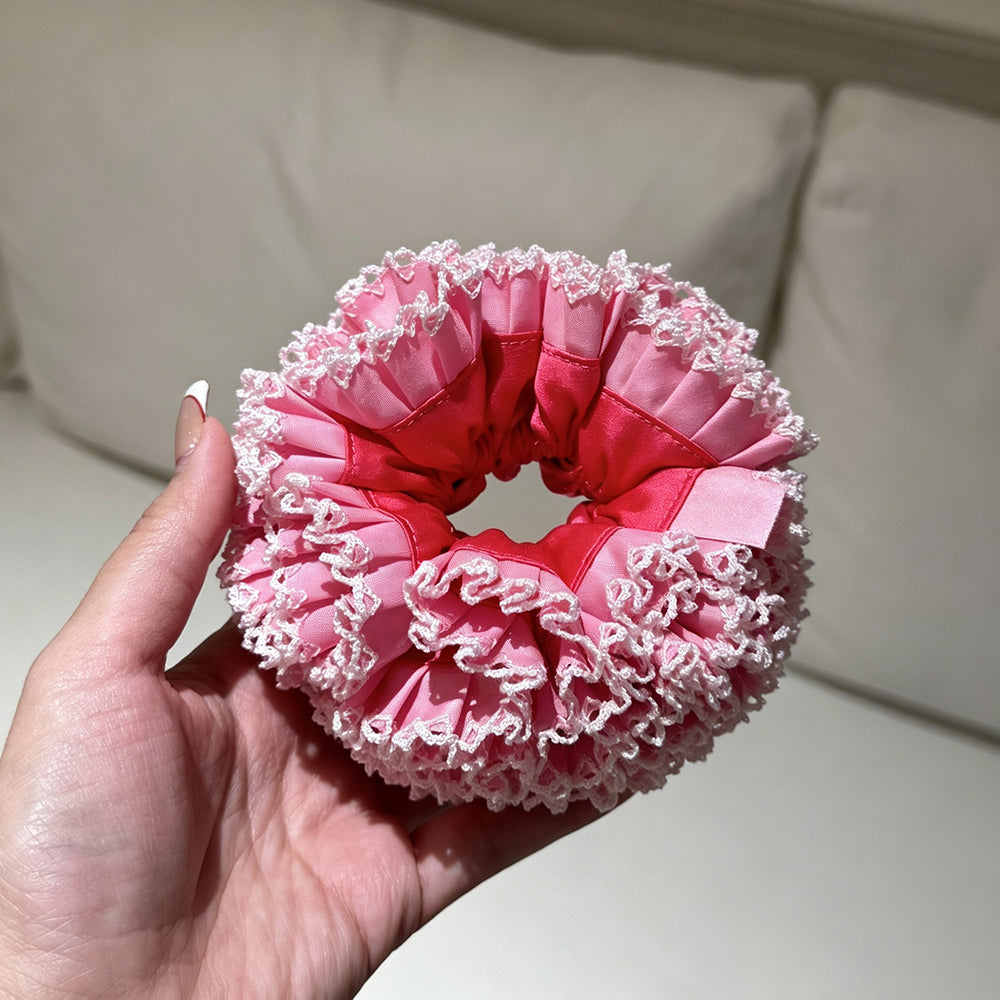 Elegant Lace Trim Ruched Oversized Hair Scrunchie 6W6HSR472