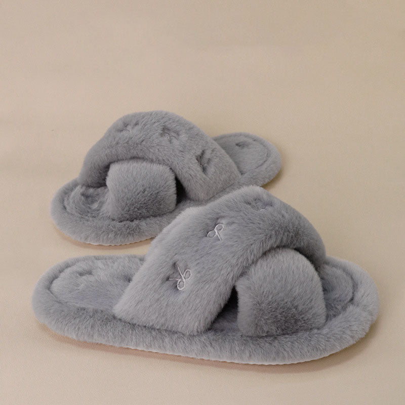 Fluffy Bowknot Indoor Slippers - DippedShop Wholesale - #0259