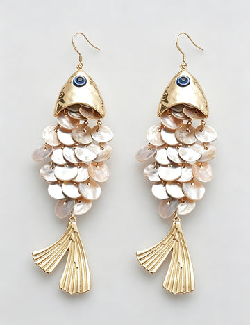 Metallic Shell Fish Scale Dangle Earrings 6W6JER781