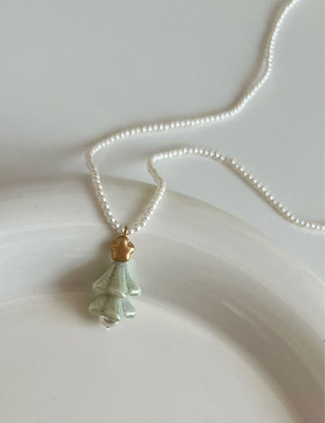 Creative Pearl Mini Christmas Tree Charm Necklace 6W6JNC875