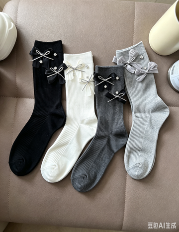 Sweet Bow Rhinestone Mid-Calf Socks 6W8FSO767
