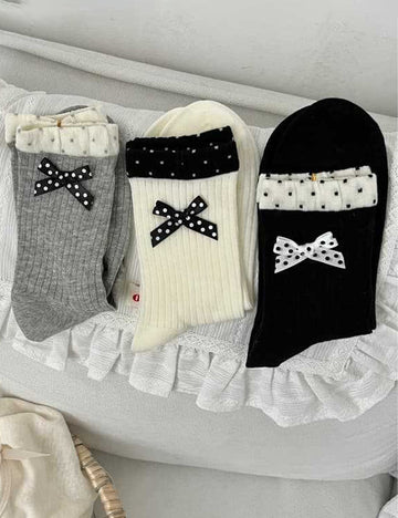 Cute Polka Dot Bow Knot Slouchy Socks 6W8FSO673