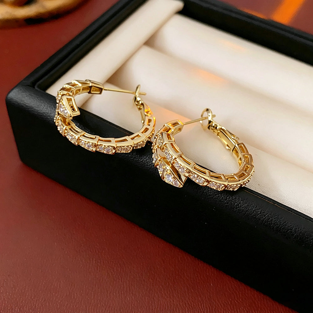 Chunky Gold Plated Rhinestone Statement Hoop Earrings 6W6JER724