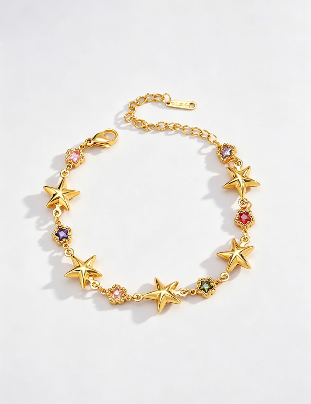 Fashion Gold Plated Star Flower Charm Bracelet 6W6JBR519