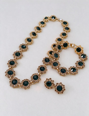 Vintage Rhinestone Floral Chain Buckle Necklace 6W6JNC972