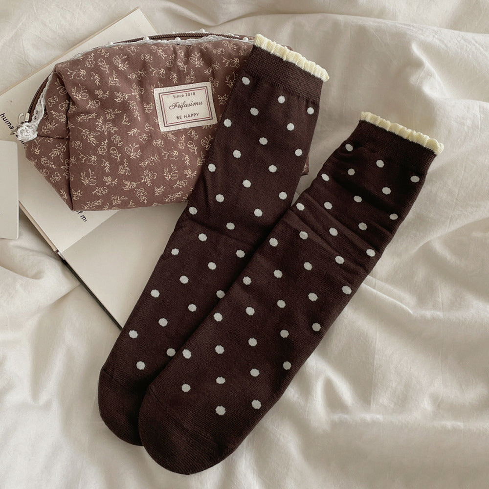 Polka Dot Ruffled Crew Socks - DippedShop Wholesale - #4355