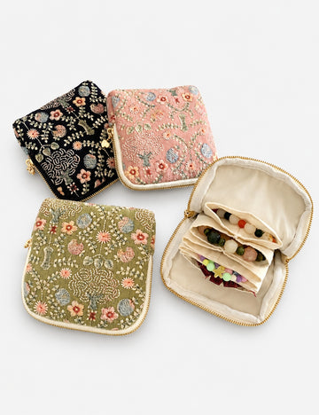 Vintage Floral Embroidery Portable Jewelry Case 6W13HSJ94