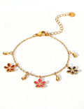 Fashion Gold Plated Rhinestone Flower Chain Bracelet 6W6JBR355