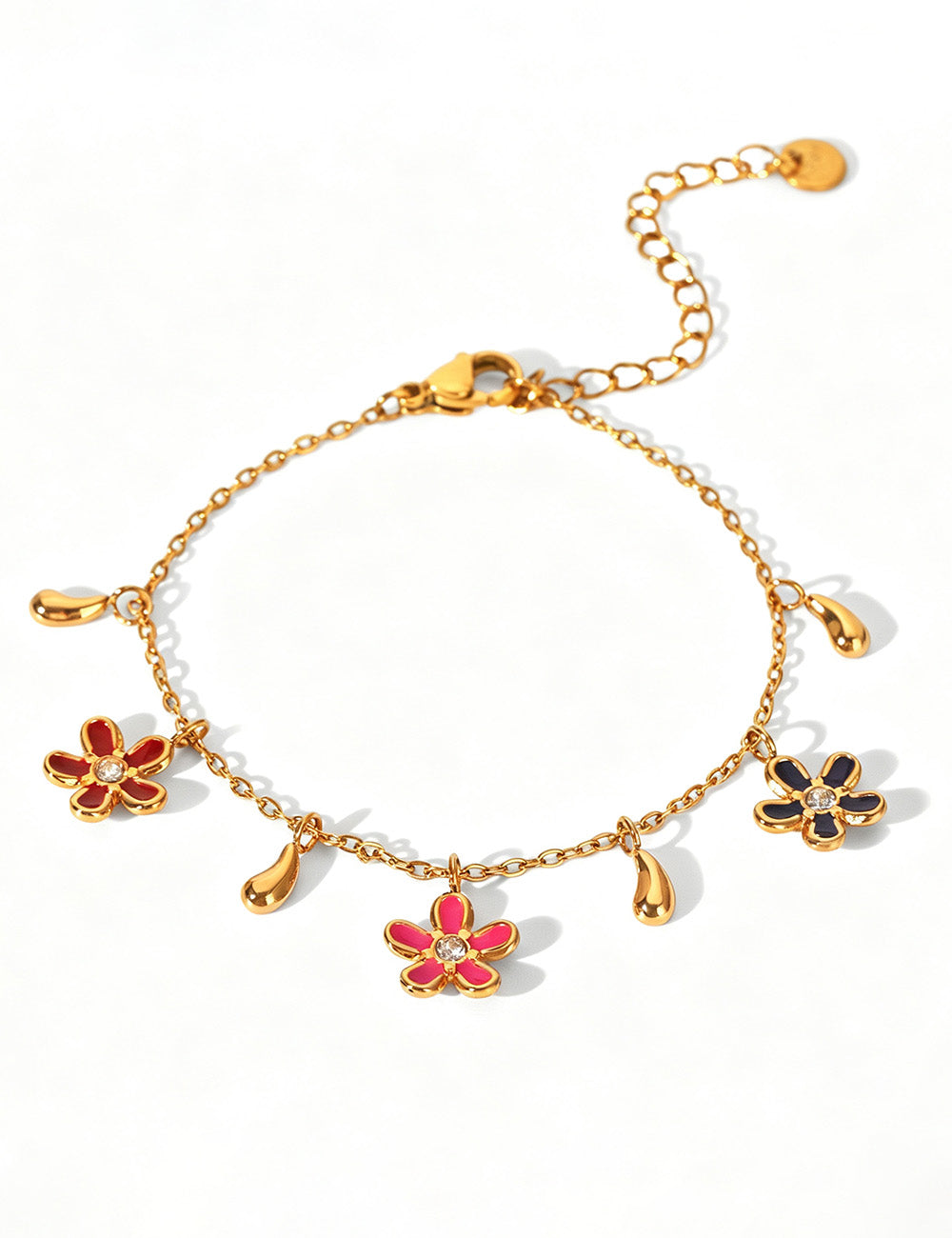 Fashion Gold Plated Rhinestone Flower Chain Bracelet 6W6JBR355