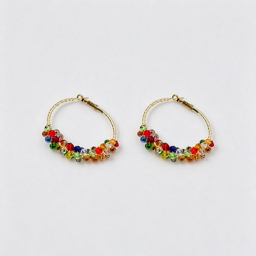 Colorful Crystal Pearl Woven Hoop Earrings 6W6JER833