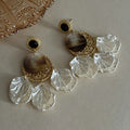 Trendy Floral Natural Shell Tassel Stud Earrings 6W6JER565