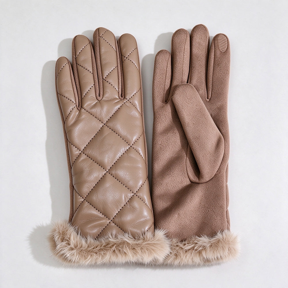 Plaid Faux Fur Cuff Gloves - DippedShop Wholesale - #3491